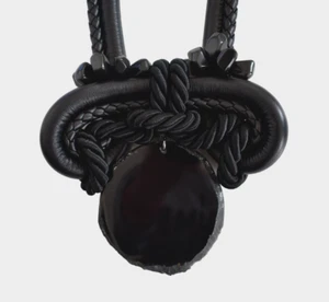 TOM FORD schwarzer STEIN ANHÄNGER, KNOTENLEDER, SEIDENKORDEL STATEMENT CHOKER Halskette - Bild 1 von 24