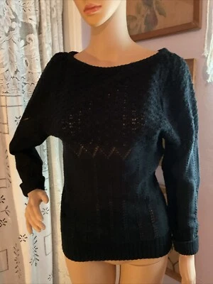 Suéter tejido vintage Kenneth Too negro diseño punto abierto M Foto 1 de 4