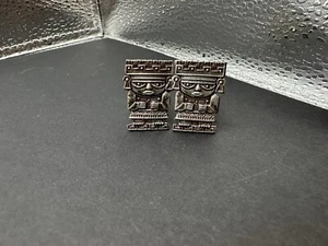 Vintage Mexico 925 Sterling Silver Aztec Maya Ancient God Deity Figure Cufflinks - Picture 1 of 2