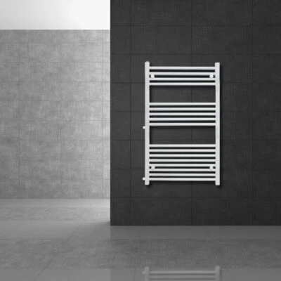 Radiateur sèche-serviette à eau chaude forme droite en acier blanc 60 x 120 cm - Photo 1/4