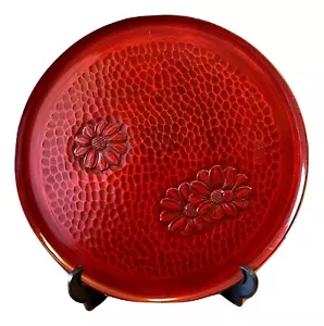 Japanische signierte Negoro Rotlackware Holz Ladegerät geschnitzte Blumenplatte - Bild 1 von 10