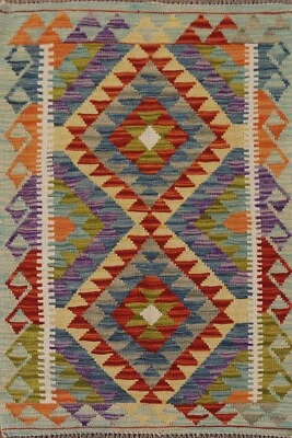 Southwestern Reversible Kilim Oriental Rug 3x4 ft. Flat-woven Wool Carpet - Image 1 of 4