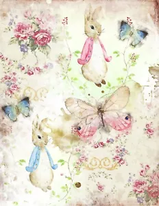 Vintage Shabby Chic Peter Rabbit #1 - 8x10 Craft Cotton Fabric Block - Picture 1 of 1