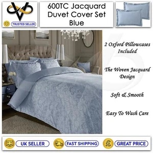 Luxus 600TC Jacquard Bettbezug Set Blumenmuster Baumwolle reichhaltiges Bettwäsche Set & Kissenbezüge - Bild 1 von 7