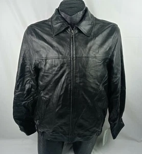 Excelled Bomber Jacket Size Small Mens Black Genuine Leather Full Zip $450 MSRP - Picture 1 of 12