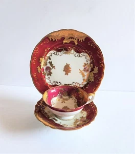 Vintage Chugai Foreign Japan Teacup & Saucer Trio Burgundy Gold Moriage Floral - Picture 1 of 15