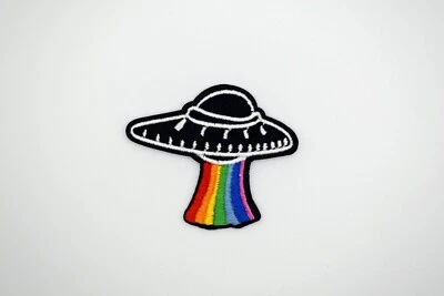 Rainbow Spaceship Ufo Iron On Patch/Ufo ET Badge/DIY Embroidery/Decorative Patch - Image 1 of 3