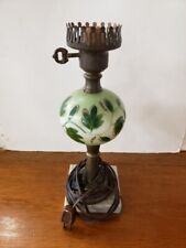 Antique Brass and Hand Painted Glass Table Lamp with Marble Base - Working