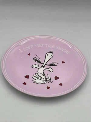 Pottery Barn Kids Peanuts Valentine Charlie Brown Snoopy Plate Pink Love A1 - Image 1 of 4