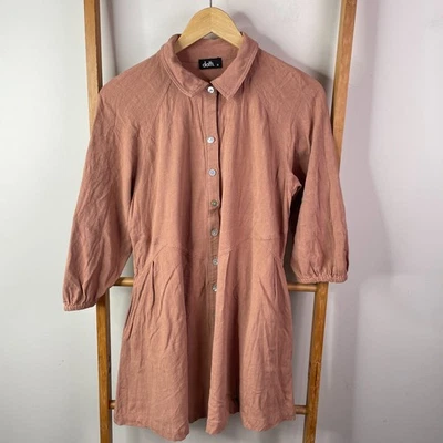 Mini Camisa de Vestido Dotti para Mujer 10 Marrón Mezcla de Lino Abotonada Mangas 3/4 Informal Foto 1 de 4