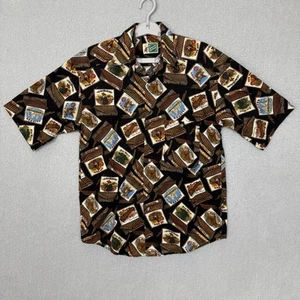 Johnny Cotton Button Up Shirt Mens Small Cigar Labels Print Short Sleeve VTG USA - Picture 1 of 8