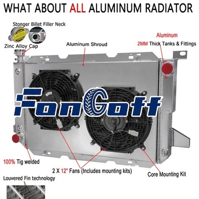 Aluminum 3-Row Radiator&Shroud Fan For 1985-97 Ford Bronco F-150 F-250 F-350 V8 - Изображение 1 из 4