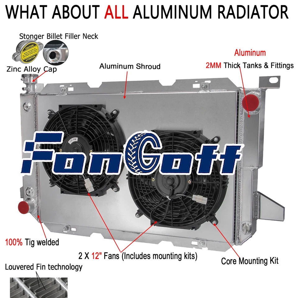 Aluminum 3-Row Radiator&Shroud Fan For 1985-97 Ford Bronco F-150 F-250 F-350 V8 Foto 1 de 4