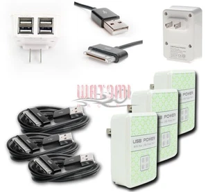 3X 4 USB PORTS HOME WALL ADAPTER+6FT CABLE POWER CHARGER BLACK GALAXY TAB NOTE - Photo 1/1