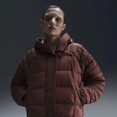 NWT Nike Swoosh Puffer PrimaLoft Therma-FIT Oversized Hooded Jacket in Red Sz M - Image 1 of 4