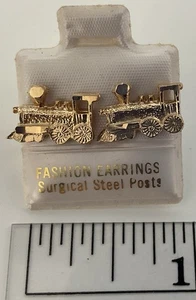 Aretes Tren Tono Dorado Con Corte Diamante Viaje Joyería Ferrocarril De Colección - Imagen 1 de 1