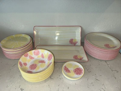 Melamine Dishes Dinnerware Set White With Yellow & Pink Lemons 40 pieces - Image 1 of 4