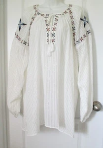 Lane Bryant Embroidered Peasant Blouse Size 22/24 Silver Thread Bohemian Sheer - Picture 1 of 11