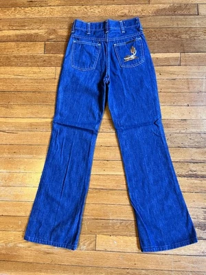 Jeans de mezclilla acampanados bordados Maverick vintage años 70 jóvenes 14 adolescentes 23x26 azul EE. UU. Foto 1 de 4