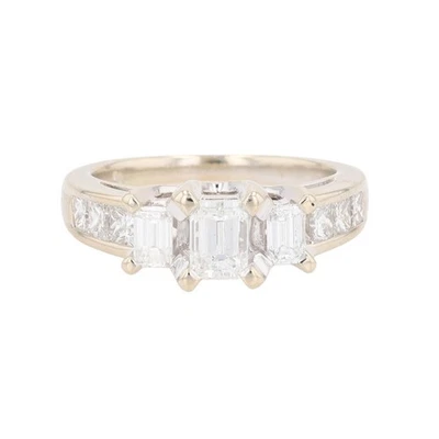 GIA 1.69ctw Emerald Cut Diamond w/ Accents Engagement Ring 18k White Gold Size 7 - Image 1 of 4