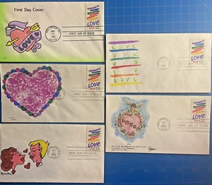 Five Different U.S. #2143 22¢ Stripes Love FDCs Better Cachets Includes HD HP - Picture 1 of 11