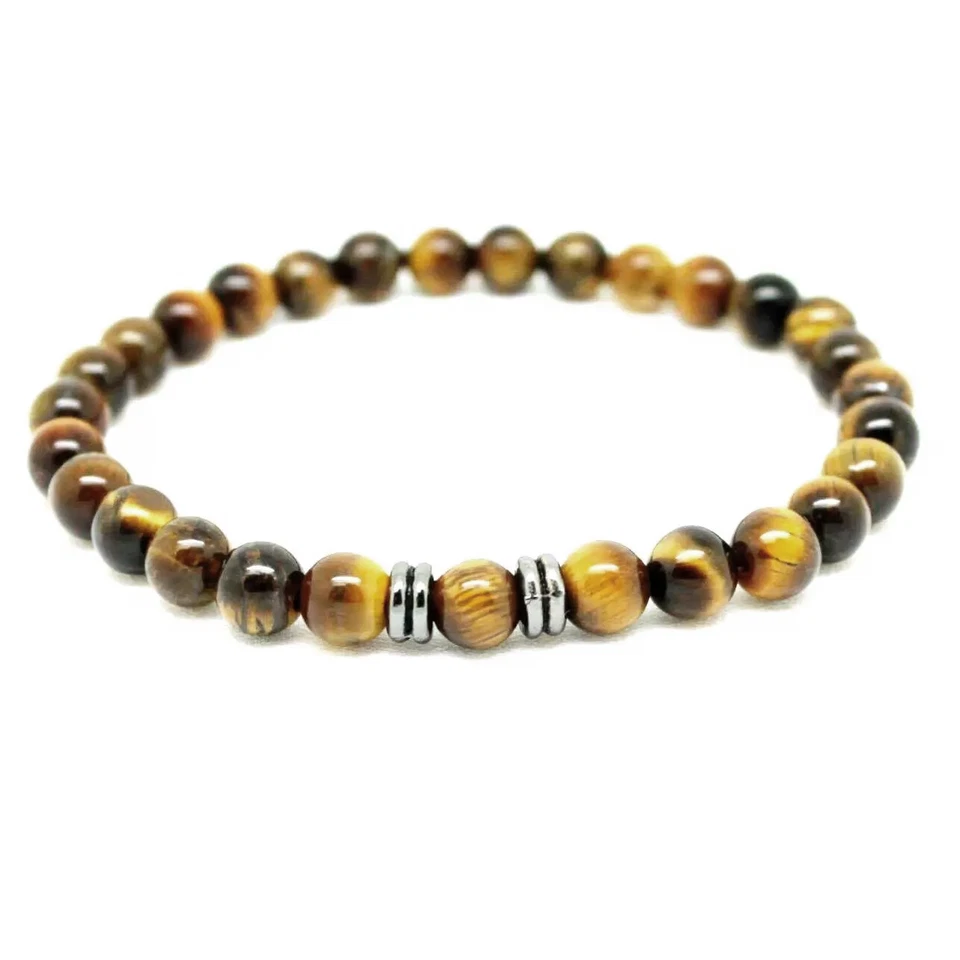 Bracciale da uomo pietre dure occhio di tigre con perle in pietra braccialetto - Immagine 1 di 1