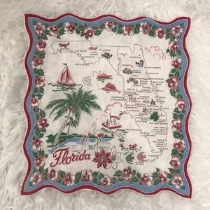 Vintage 1940s 1950s Linen Souvenir Florida State Handkerchief Retro Hankie - Picture 1 of 11
