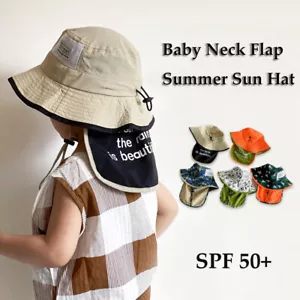 Baby Toddler Kids Summer Sun Hat UV Protection Wide Brim Hats with Neck Flap Boy - Picture 1 of 29