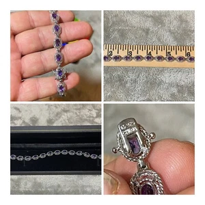 Sterling Silver Amethyst Tennis Bracelet 8” - Picture 1 of 10