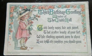 Postal CUMPLEAÑOS 1927 usada vintage C.M. ROLLO CUNA ABINGDON BURD 3ER CUMPLEAÑOS - Imagen 1 de 3