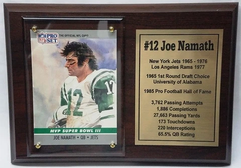 New York Jets Joe Namath Football Card Plaque Cover
