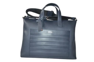 Paul Smith Mainline Mens Navy Leather Embossed Stripe Portfolio Bag Brand New - Picture 1 of 9