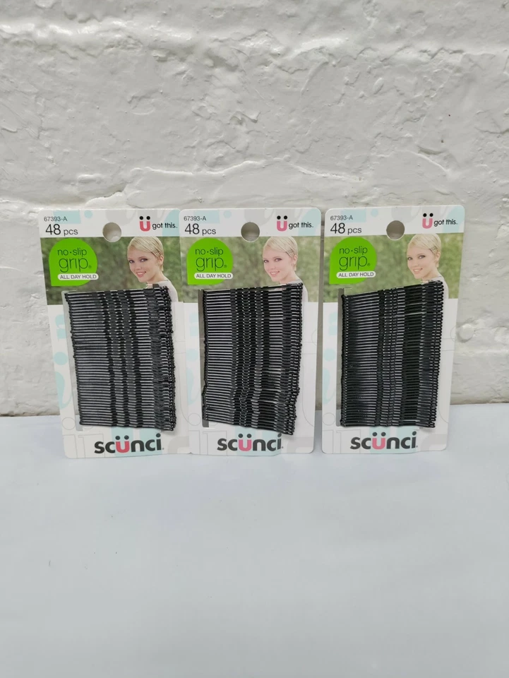 3 NEW CARDS Scunci 48 pc Black Hair Bobby Pins #67393 FREE SHIPPING - Image 1 of 1