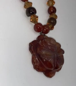 Ultra RARE Cherry Amber Bakelite Carved Baltic Amber Pendant Bead Necklace - Picture 1 of 11