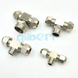 Fit Tube 6-12mm To 1/8" 1/4" 1/2" BSP M10 Male Tee NIckel Brass Air Pipe Fitting - Picture 1 of 3