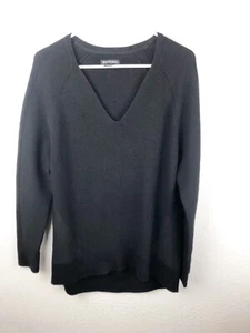 ATHLETA Black Merino Extra Fine Wool Blend Heavy Knit V Neck Sweater SZM A5 - Picture 1 of 4