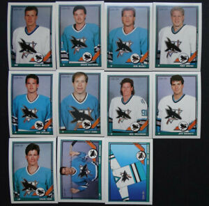 1991-92 O-Pee-Chee OPC San Jose Sharks Team Set of 11 Hockey Cards