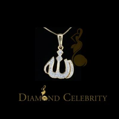 Colgante de moda amarillo real de oro amarillo de 10 quilates con diamantes reales de 0,25 quilates "ALLAH" Foto 1 de 4