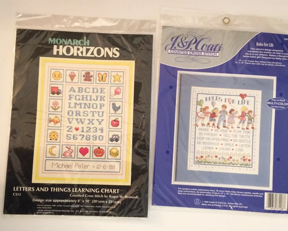1992 J&p Coats Counted Cross Stitch Kit 23503 Rules for Life 10x12 Kids 9684