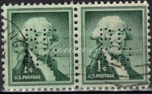 Perfins USA 1954, Sc1031 2x 1c George Washington. Used BENY (a) - Picture 1 of 3