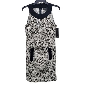 Connected Apparel Women's Black White Daisy Mod Sleeveless Sheath Dress NWT 6 - Picture 1 of 7