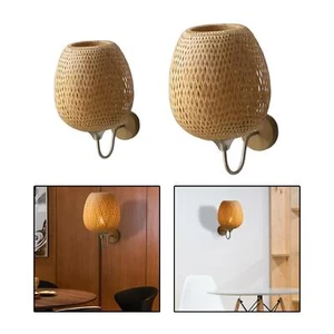 Rattan Bamboo Wall Sconce Light Fixture Boho for Living Room Hallway Kitchen - Picture 1 of 8