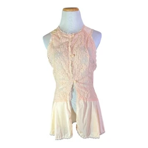 Vintage Pandora Made in California Sleeveless Lace Sleep Top Peachy Pink - Picture 1 of 16