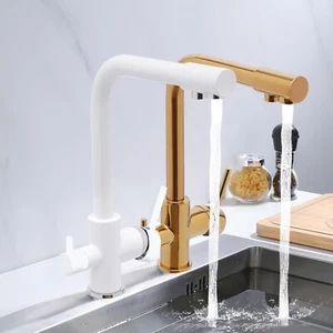 Grifo de agua potable de 3 vías blanco/oro grifo de cocina filtro de agua grifo - Imagen 1 de 35