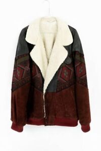 Vintage Lederjacke XL 54 Blouson 90s 80s Aztec Navajo Sherpa Jacke Herren NoRetr