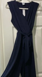 Chico’s Travelers Tie Waist Jumpsuit NWT Size 00/XS One Piece Pantsuit Navy Blue - Picture 1 of 11