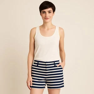 Ann Taylor Navy & Cream Striped Cotton Blend Shorts Size 10 Coastal Beach Preppy - Picture 1 of 6