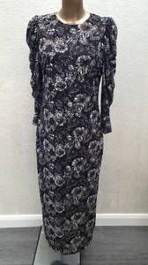 VESTIDO MIDI TED BAKER ALICAH DEVORE ESTAMPADO TERCIOPELO HOMBRO ABULLONADO TALLA 3 UK 12 - Imagen 1 de 5