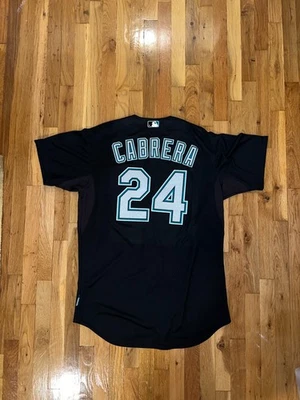 MIGUEL CABRERA AUTHENTIC Florida Marlins Miami Majestic Black Jersey 48 Tigers - Image 1 of 4