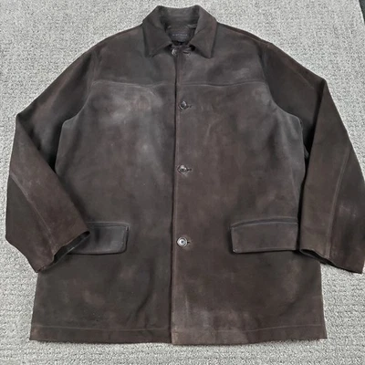Banana Republic Suede Leather Jacket Mens XL Brown Lined Long Outdoors Rugged - Image 1 of 4
